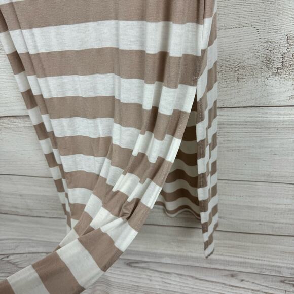 L&RK Women's Tan & White Striped Lightweight Midi Sleeveless Dress Size Large - Picture 6 of 9